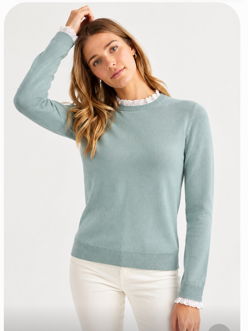 Boden Sweater with White Lace Collar and Cuffs